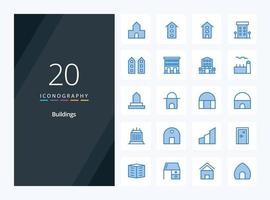 icono de color azul de 20 edificios para presentación vector