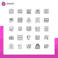 Paquete de 25 líneas de interfaz de usuario de signos y símbolos modernos de elementos de diseño de vectores editables de trabajo en equipo de monedas de economía manual