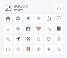 Instagram 25 Flat Color icon pack including logo. upload. photo. up. navigation vector