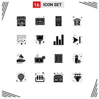 Modern Set of 16 Solid Glyphs and symbols such as pollution gas interface real estate house Editable Vector Design Elements