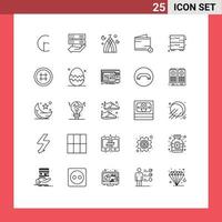 Line Pack of 25 Universal Symbols of cupboard wallet islamic e add Editable Vector Design Elements