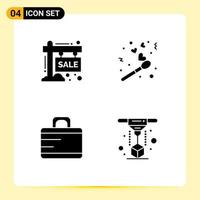 Set of 4 Modern UI Icons Symbols Signs for board bag sign love suitcase Editable Vector Design Elements