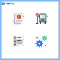 4 Universal Flat Icon Signs Symbols of info printing document bus stop gears Editable Vector Design Elements