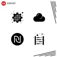 Pack of 4 creative Solid Glyphs of goal currency strategic clouded israeli Editable Vector Design Elements