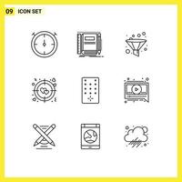 User Interface Pack of 9 Basic Outlines of message tv filter remote target Editable Vector Design Elements