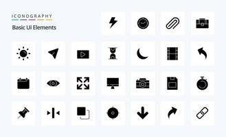 25 Basic Ui Elements Solid Glyph icon pack vector