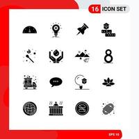 Universal Icon Symbols Group of 16 Modern Solid Glyphs of match fire marker study learning Editable Vector Design Elements