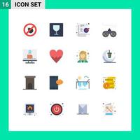 16 Universal Flat Color Signs Symbols of email contact ready computer joystick Editable Pack of Creative Vector Design Elements