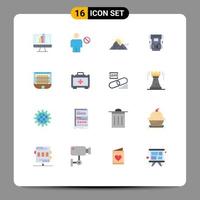 16 User Interface Flat Color Pack of modern Signs and Symbols of cryonics chamber human box mountain Editable Pack of Creative Vector Design Elements