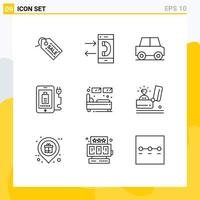 User Interface Pack of 9 Basic Outlines of bed full outgoing charg vehicles Editable Vector Design Elements