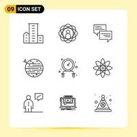 Stock Vector Icon Pack of 9 Line Signs and Symbols for space moon research chat popup Editable Vector Design Elements