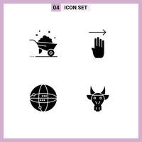 Modern Set of 4 Solid Glyphs Pictograph of barrow internet spring gesture globe Editable Vector Design Elements