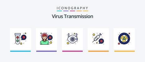 la línea de transmisión de virus llenó el paquete de 5 íconos, incluido el aliento. virus. virus. proteccion. enfermedad. diseño de iconos creativos vector