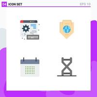 4 User Interface Flat Icon Pack of modern Signs and Symbols of digital appointment gear protection date Editable Vector Design Elements