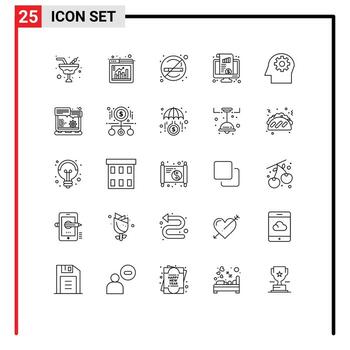 Modern Set of 25 Lines and symbols such as head chart healthcare monitor dashboard Editable Vector Design Elements