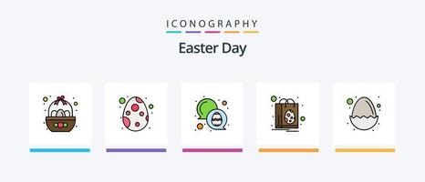 Easter Line Filled 5 Icon Pack Including building. egg. easter. easter. paper. Creative Icons Design vector