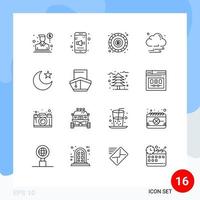 Set of 16 Modern UI Icons Symbols Signs for cargo star blockchain moon night Editable Vector Design Elements