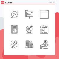 Pictogram Set of 9 Simple Outlines of achievement target app ssd hardware Editable Vector Design Elements