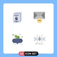 conjunto moderno de 4 iconos planos pictografía de remolacha de datos proteger correo dieta saludable elementos de diseño vectorial editables vector