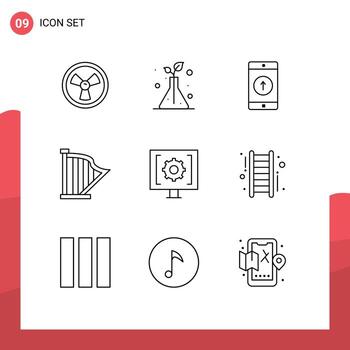 9 Universal Outlines Set for Web and Mobile Applications customer sound mobile application music harp Editable Vector Design Elements