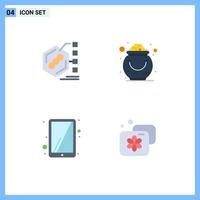 Mobile Interface Flat Icon Set of 4 Pictograms of bacteria pot form gold tablet Editable Vector Design Elements