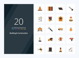20 icono de color plano de construcción y construcción para presentación vector