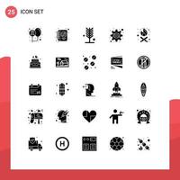 Set of 25 Vector Solid Glyphs on Grid for startup company writing business summer Editable Vector Design Elements