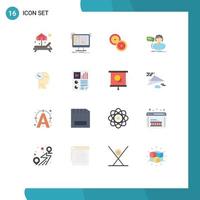 16 Universal Flat Colors Set for Web and Mobile Applications mind help coins consultation assistance Editable Pack of Creative Vector Design Elements