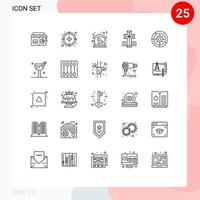 User Interface Pack of 25 Basic Lines of engine settings house gear cross Editable Vector Design Elements