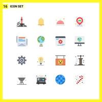 16 User Interface Flat Color Pack of modern Signs and Symbols of email newsletter party sound pin location Editable Pack of Creative Vector Design Elements