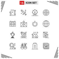 Pack of 16 Modern Outlines Signs and Symbols for Web Print Media such as audio recording marketing holiday finance audience Editable Vector Design Elements