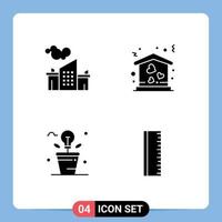 Modern Set of 4 Solid Glyphs and symbols such as factory fresh pollution love light Editable Vector Design Elements