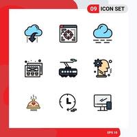 Mobile Interface Filledline Flat Color Set of 9 Pictograms of brain train cloud smart web Editable Vector Design Elements