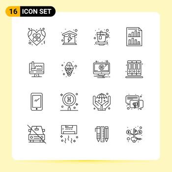 Editable Vector Line Pack of 16 Simple Outlines of computer paper energy page bars Editable Vector Design Elements