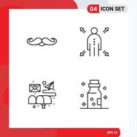 Pack of 4 creative Filledline Flat Colors of moustache email male man mail Editable Vector Design Elements