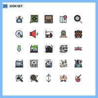 Set of 25 Vector Filled line Flat Colors on Grid for add search archive pin map Editable Vector Design Elements