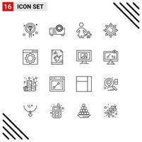 Set of 16 Vector Outlines on Grid for seo sun child shinning mother Editable Vector Design Elements