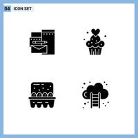 Group of 4 Modern Solid Glyphs Set for advertising baking corporate muffins eggs Editable Vector Design Elements