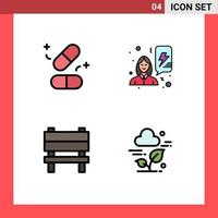 Pictogram Set of 4 Simple Filledline Flat Colors of medicine chair science women interior Editable Vector Design Elements