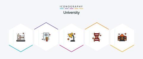 paquete de íconos de 25 líneas completas de la universidad que incluye la universidad. lámpara. genoma adn vector