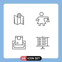 Set of 4 Modern UI Icons Symbols Signs for map cash navigation shopping money Editable Vector Design Elements