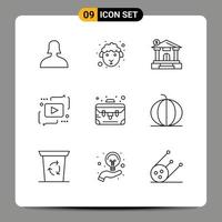 Set of 9 Vector Outlines on Grid for case play dollar media chat Editable Vector Design Elements