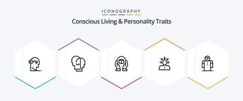 vida consciente y rasgos de personalidad paquete de iconos de 25 líneas, incluido el humano. eligiendo sentimientos. elección. producto vector