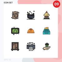 Mobile Interface Filledline Flat Color Set of 9 Pictograms of helmet formula cake ethanol thanksgiving Editable Vector Design Elements