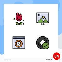 User Interface Pack of 4 Basic Filledline Flat Colors of flower browser plent modify photographs page Editable Vector Design Elements