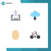 Pack of 4 creative Flat Icons of launch fingerprint startup arrow recognition Editable Vector Design Elements