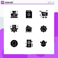 Group of 9 Solid Glyphs Signs and Symbols for card user magician setting basket Editable Vector Design Elements