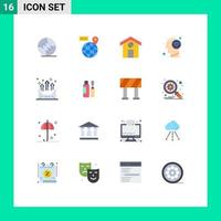 Pack of 16 Modern Flat Colors Signs and Symbols for Web Print Media such as communication address city wifi signal human Editable Pack of Creative Vector Design Elements