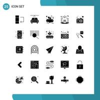 Group of 25 Solid Glyphs Signs and Symbols for gps photo healthy diet camera configuration Editable Vector Design Elements