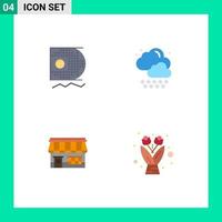 Group of 4 Modern Flat Icons Set for data market mining weather building Editable Vector Design Elements